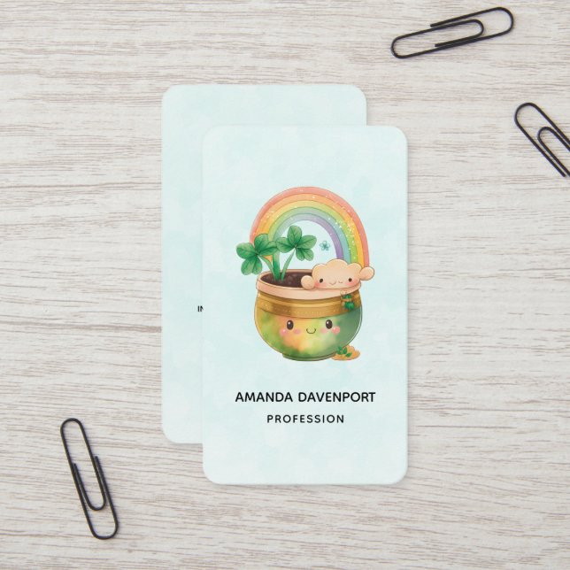 Tarjeta De Visita Plantador caprichoso con arcoiris y trébol (Anverso/Reverso In Situ)