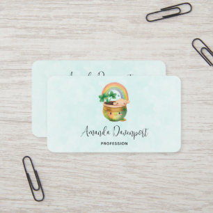 Tarjeta De Visita Plantador caprichoso con arcoiris y trébol