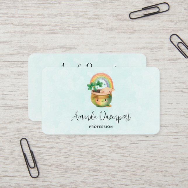 Tarjeta De Visita Plantador caprichoso con arcoiris y trébol (Anverso/Reverso In Situ)