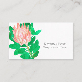 Tarjeta De Visita Plantas de acuarela de flores de protea rosa botán
