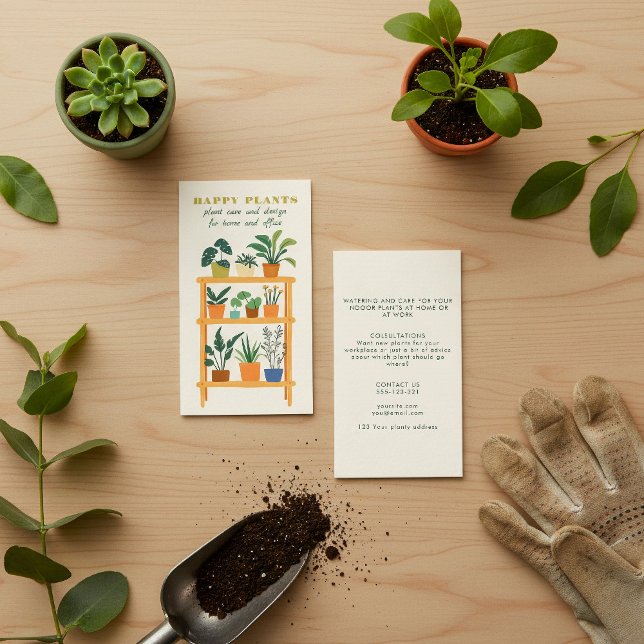 Tarjeta De Visita Plantas de cuidado vegetal de capa de madera (Plant care business card with plant care guide.)