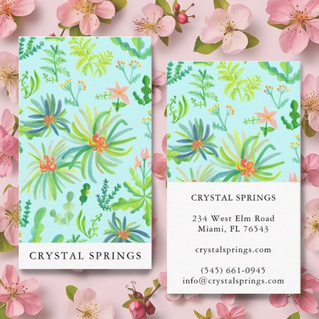 Tarjeta De Visita Plantas de jardinería para paisajismo botánico Mod (Beautiful watercolor botanical painting pattern on a light blue background. Customized business card)