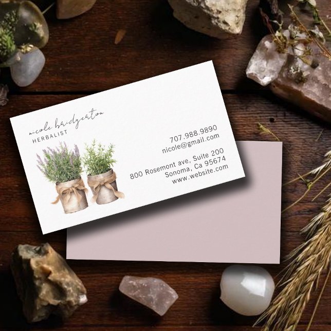 Tarjeta De Visita Plantas herbáceas de acuarela elegante (Subido por el creador)