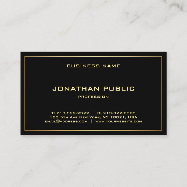 Tarjeta De Visita Plantilla creativa Black Gold Profesional Moderno (Anverso)