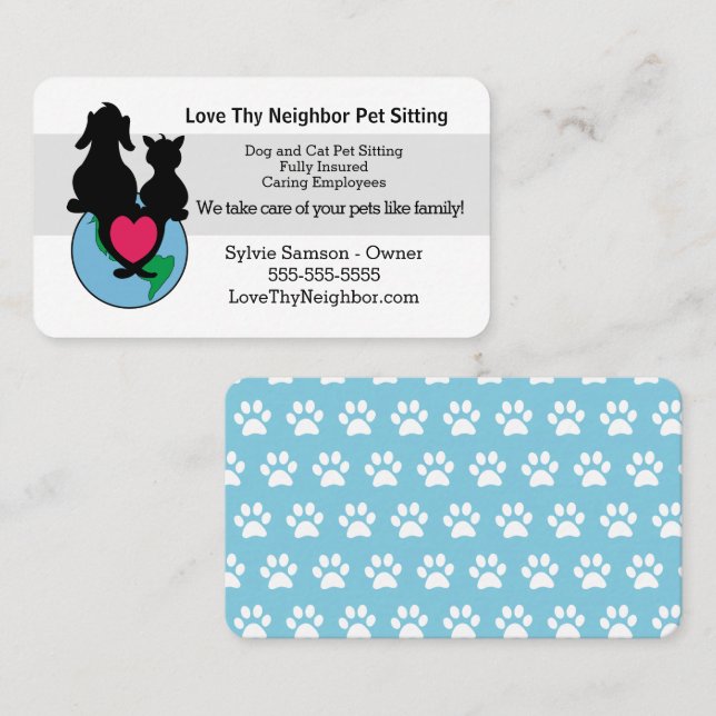 Tarjeta De Visita Plantilla de asiento de perro y Mascota de gato (Anverso / Reverso)
