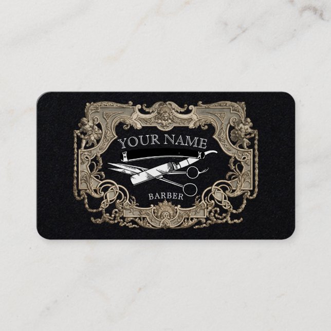 Tarjeta De Visita Plantilla de barbero Steampunk de la era victorian (Anverso)