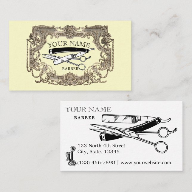 Tarjeta De Visita Plantilla de barbero Steampunk de la era victorian (Anverso / Reverso)