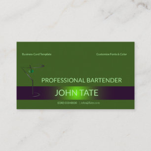 Tarjeta De Visita Plantilla de barman metálico de Martini verde clás