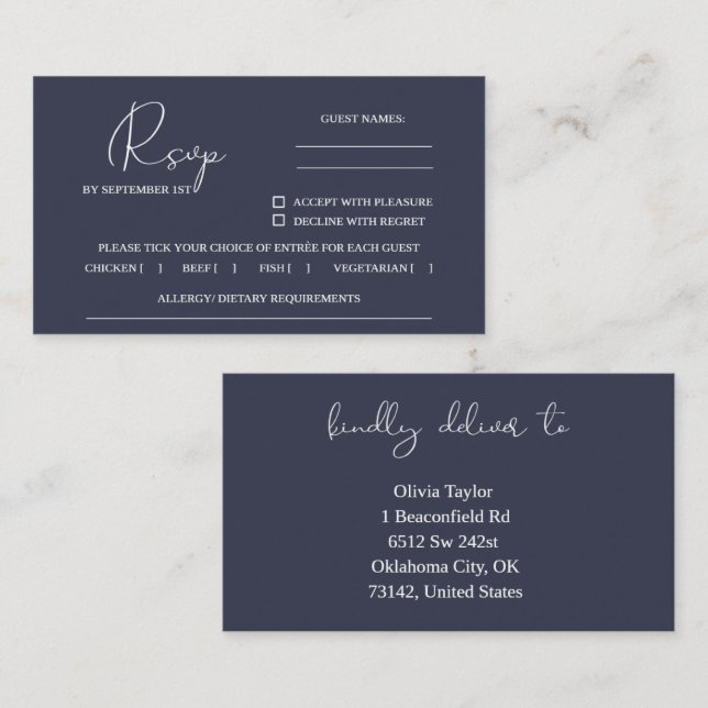 Tarjeta De Visita Plantilla de Boda RSVP (Anverso / Reverso)