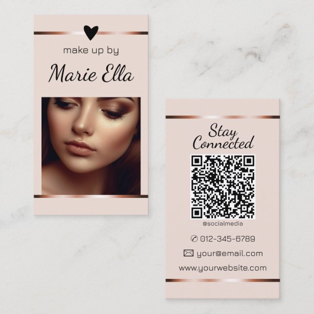 Tarjeta De Visita Plantilla de código QR de fotografía Rosa elegante (Anverso / Reverso)