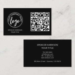 Tarjeta De Visita Plantilla de código QR de logotipo negro moderno
