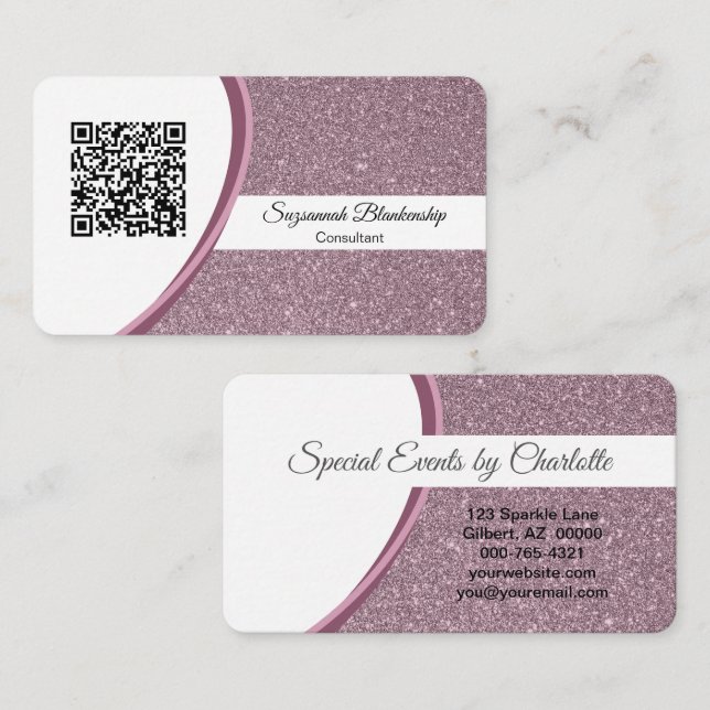 Tarjeta De Visita Plantilla de código QR de Purpurina profesional de (Anverso / Reverso)