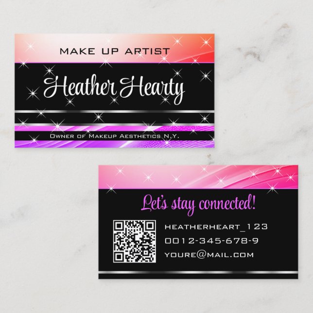 Tarjeta De Visita Plantilla de código QR Deluxe Ombre rosa de arcoir (Anverso / Reverso)