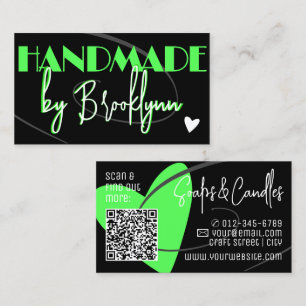 Tarjeta De Visita Plantilla de código QR elegante corazón verde hech