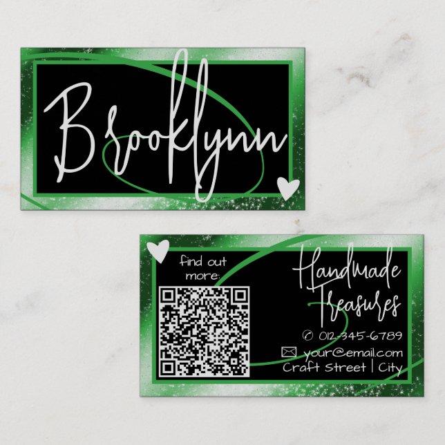 Tarjeta De Visita Plantilla de código QR Estilo de marco verde del b (Anverso / Reverso)
