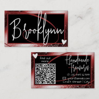 Tarjeta De Visita Plantilla de código QR Estilo Rojo Borgoña Corazón