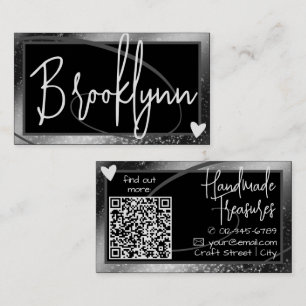 Tarjeta De Visita Plantilla de código QR Marco gris plateado elegant