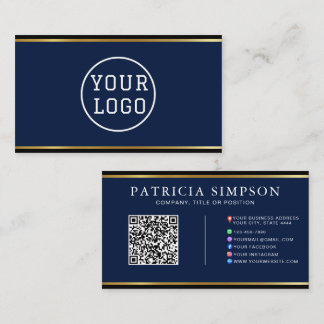 Tarjeta De Visita Plantilla de código QR moderno con borde dorado y
