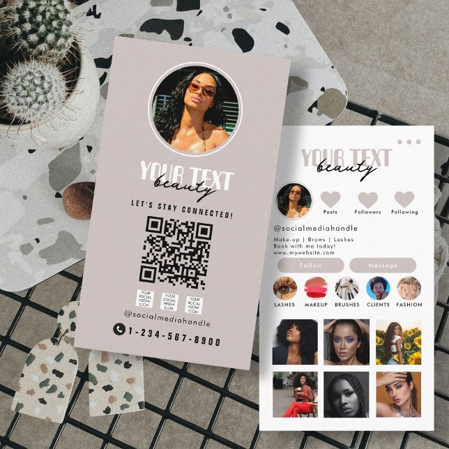 Tarjeta De Visita Plantilla de código QR para redes sociales de infl (Influencer Photo Social Media QR Code Template Business Card)
