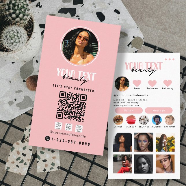 Tarjeta De Visita Plantilla de código QR para redes sociales de infl (Influencer Photo Social Media QR Code Template Business Card)