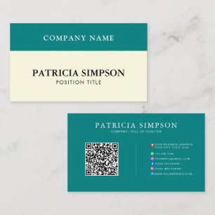 Tarjeta De Visita Plantilla de código QR verde azulado y beige crema
