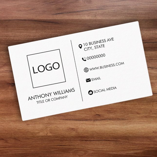 Tarjeta De Visita Plantilla de diseño genérica simple en blanco (classic modern white business card with logo template. Create your own business card.)