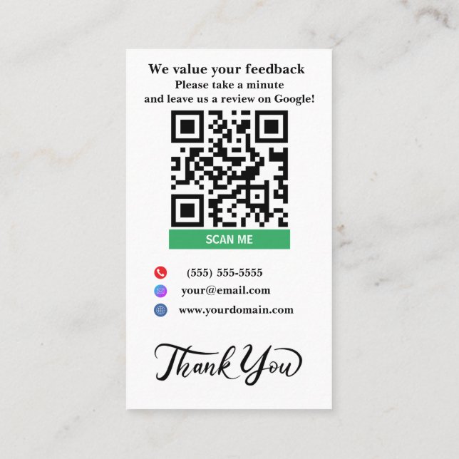 Tarjeta De Visita Plantilla de enlace de Google para la revisión de  (Reverso)