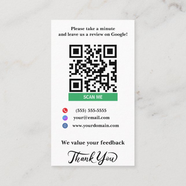 Tarjeta De Visita Plantilla de enlace de Google para la revisión de  (Reverso)