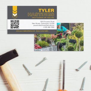 Tarjeta De Visita Plantilla de foto de código QR con flechas amarill
