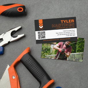 Tarjeta De Visita Plantilla de foto de código QR con flechas naranja