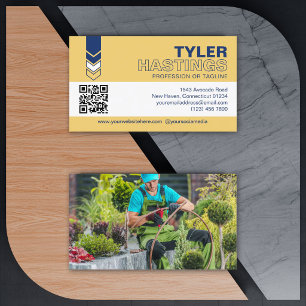 Tarjeta De Visita Plantilla de foto de código QR de flechas amarilla
