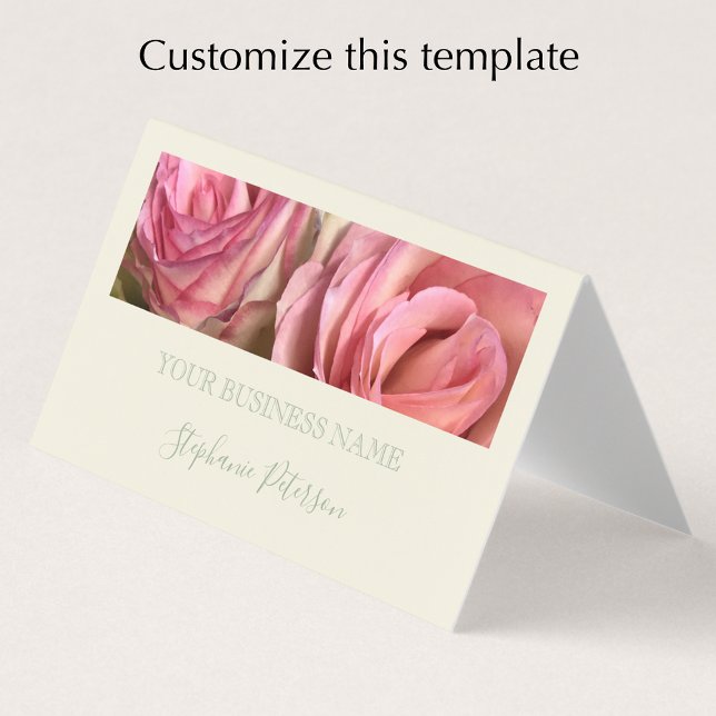 Tarjeta De Visita Plantilla de Foto Personalizada Elegante Moderna V (Add your photo and custom text to this folded business card template. Sage elegant modern script.
)