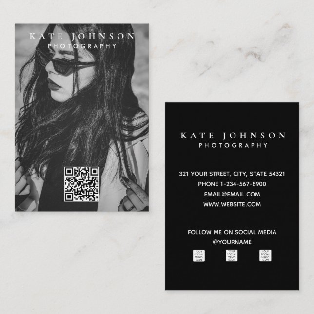 Tarjeta De Visita Plantilla de fotos de Personalizado blanco y negro (Anverso / Reverso)