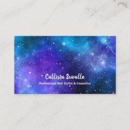 Tarjeta De Visita Plantilla de galaxia azul y púrpura de nebulosa de