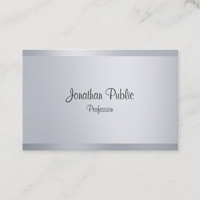 Tarjeta De Visita Plantilla de guión de escritura a mano Plata falsa (Anverso)