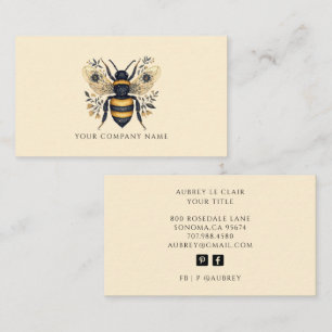 Tarjeta De Visita Plantilla de logotipo de abeja botánica elegante