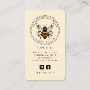 Tarjeta De Visita Plantilla de logotipo de abeja botánica vintage