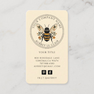Tarjeta De Visita Plantilla de logotipo de abeja botánica vintage