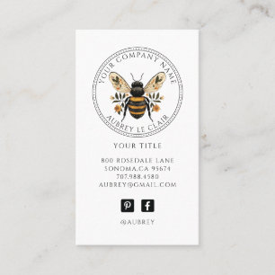 Tarjeta De Visita Plantilla de logotipo de abeja botánica vintage