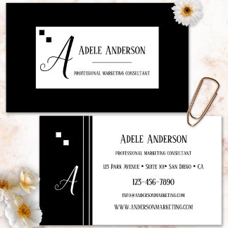 Tarjeta De Visita Plantilla de logotipo de monograma simple en blanc