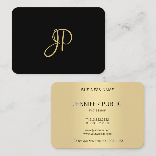 Tarjeta De Visita Plantilla de Monograma de Oro Elegante personaliza (Anverso / Reverso)