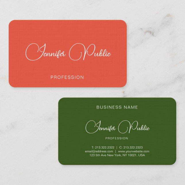 Tarjeta De Visita Plantilla de nombre de caligrafía verde y Naranja  (Anverso / Reverso)