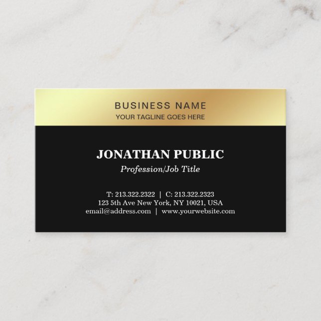 Tarjeta De Visita Plantilla de oro negro elegante de empresa moderna (Anverso)