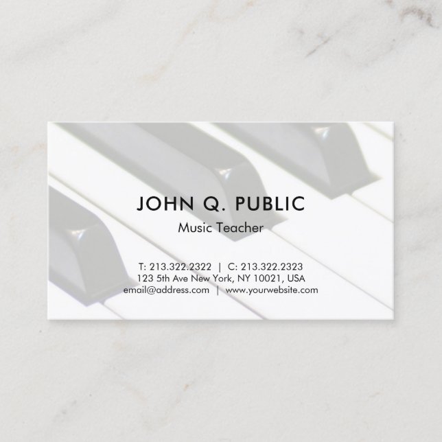 Tarjeta De Visita Plantilla de Piano Music Teacher Professional Simp (Anverso)