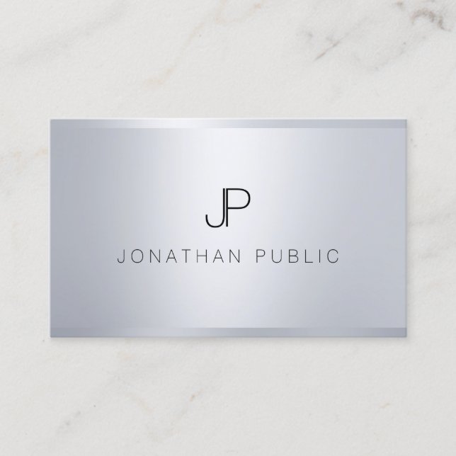 Tarjeta De Visita Plantilla de plata de moda Elegante Monogramado Mo (Anverso)
