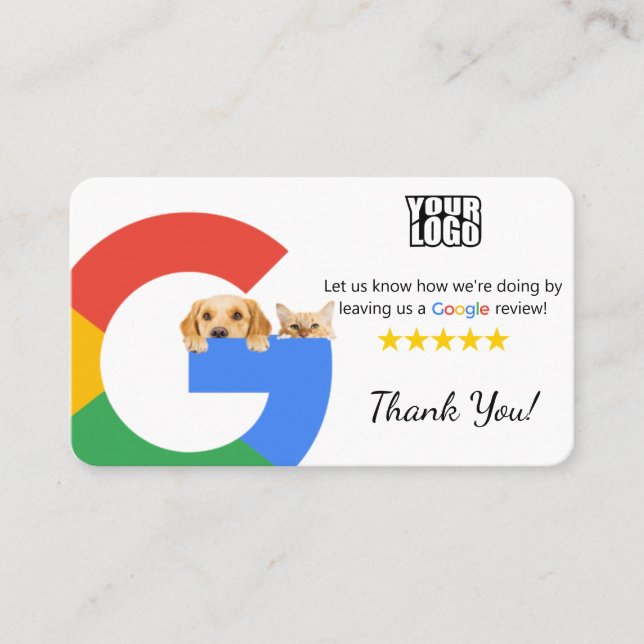 Tarjeta De Visita Plantilla de revisión veterinaria de Google con có (Anverso)