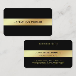 Tarjeta De Visita Plantilla de vidrio elegante de color negro y oro