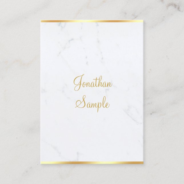 Tarjeta De Visita Plantilla elegante con caligrafía de oro de mármol (Anverso)