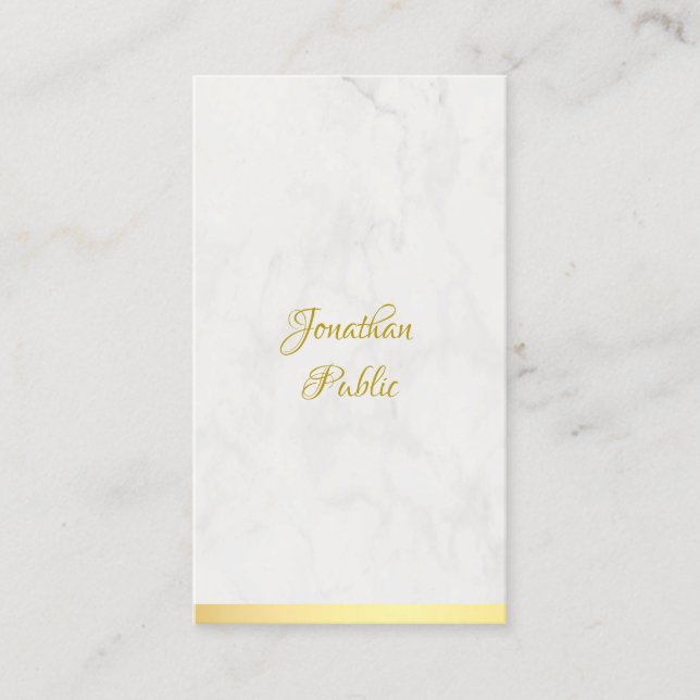 Tarjeta De Visita Plantilla Elegante de Marble de Oro con Nombre de  (Anverso)