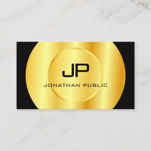 Tarjeta De Visita Plantilla elegante de monograma de oro negro moder